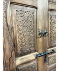 Dope Two Carved Panels Handcrafted Barn Door With Royal Brown Finish Custom Size Dual Sliding Or Hinged Interior Exterior Front Door