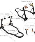 Beefy 850 Lb Front And Rear Motorcycle Stand Lift With Combo Fork Wheel Stand And Rear Swingarm Spool Support diagram