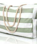 Striped Ultra Roomy Waterproof Beach Tote For Women With Secure Zipper Closure, large sandproof swim pool bag for towels and more.