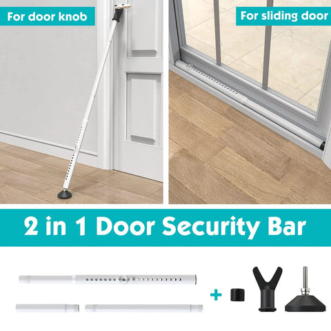 Sliding Door Lock Bar With Anti Lift Lock, Adjustable Security Bar for homes and offices, shown in dual-use for doors and windows