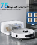 Self Emptying Robotic Vacuum And Mop With 75 Day Hands Free Self Emptying Dustbin LiDAR Mapping featured next to charging base
