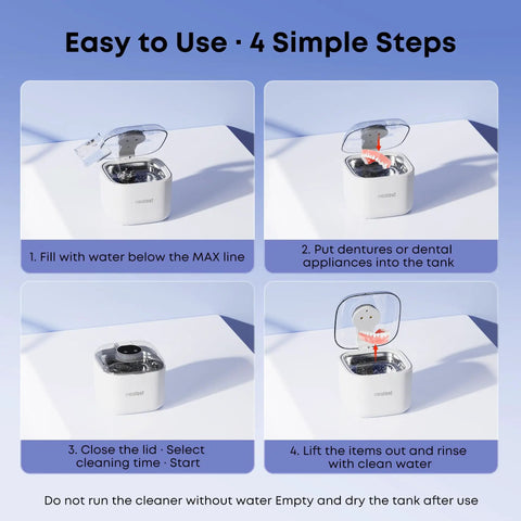 Ultrasonic Retainer Cleaner Machine For Dentures Aligners Braces And Mouth Guards With 45kHz Power And 24W Transducer steps