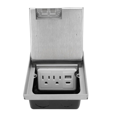 Slick Recessed Floor Outlet With Dual Usb A And C Ports Heavy Duty Flush Mount Electrical Receptacle Box Kit for easy access.