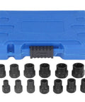 Blue case with 13-piece chrome steel nut remover set, sizes visible for metric and SAE stuck bolts