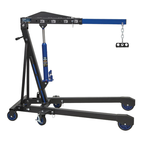 Heavy Duty Off Road Engine Hoist With Lift Plate And 360 Swivel Wheels Made For Two Ton Four Thousand Pound Jobs, blue hydraulic lift.
