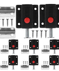 Spring Loaded Push Latch Kit For Cabinets And Wardrobes, Surface Mounted, shown with screws, black ABS zinc alloy, 8 pack.