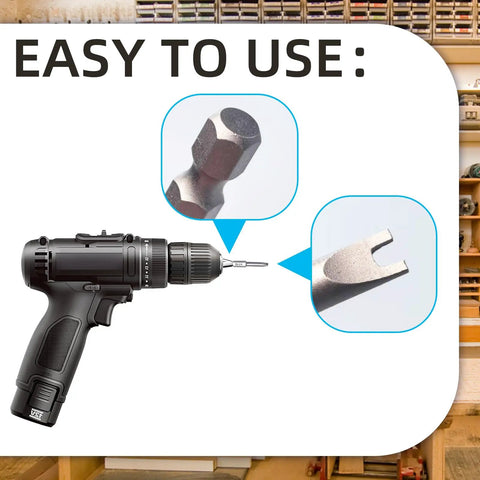 Straight Up Killer S2 Steel Spanner Screwdriver Bit Set 10 Piece Includes U4 U5 U6 U7 U8 Sizes With Hard As Nails Quarter Inch Hex Shank Built Heavy Duty in use with a handheld drill.