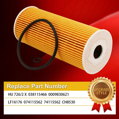 Top Notch Direct Fit Oil Filter Replacement For Volkswagen TDI Pack Of 6 038115466 074115562 0009830621 74115562 CH8530 LF16176 Compatible With Audi A3 A4 Seat Galaxy Ford Models showing filter and ring