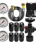 Hydraulic Accumulator Charging Kit With Three Gauges 1500 4000 6000 PSI Six Adapters And Couplings One Gas Hose Pro Grade Diagnostic Tool Set