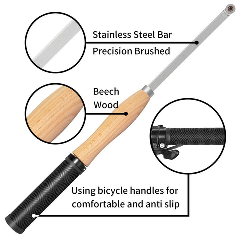 Full Size Indexable Carbide Tipped Wood Lathe Turning Tools Set with Rubber Handle, showing beech wood handle and anti-slip grip