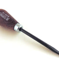 Solid As A Rock High Carbon Tool Steel Square Blade Scratch Awl with smooth beech handle and steel ferrule on white background.