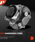 Close-up of durable, high carbon steel rear wheel bearing and hub assembly with flange, for Toyota Corolla and others, non-ABS, 5-lug.