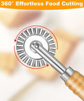 Long-handle pastry and pasta cutter wheel with crimped stainless steel wheel and wooden handle
