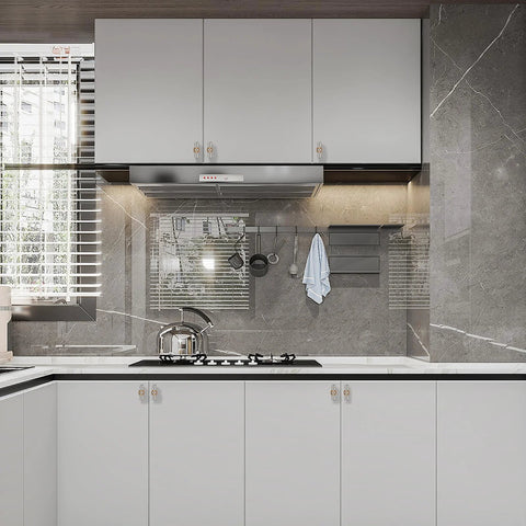 Modern kitchen with 10 Pack Brushed Satin Nickel And Champagne Bronze Cabinet Knobs Set for kitchen cabinets, featuring sleek design.