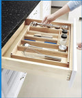 Hand opening a drawer with Heavy Duty 350mm Soft Close Drawer Slides With Roller Bearings For Quiet Hidden Installations Under Desk And Shelves.