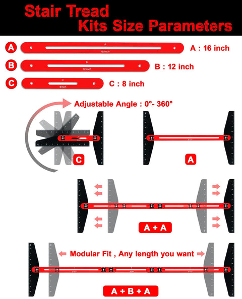 Adjustable Stair Tread Template Angle Finder With Heavy Duty Aluminum Frame And Grippy Rubber Pads Delivering Dead On Measurements for measuring tools.