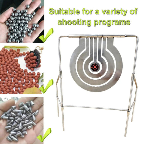 Quad Ring Rotating Target For Slingshot And Air Gun Practice, heavy-duty stainless steel gong with four ring score zones