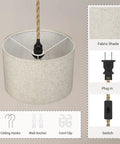 Two Pack Plug In Pendant Light Dope Boho Hanging Lamp With 15 Foot Hemp Rope Cord And Natural Linen Shade Swag Light details.