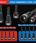 55 Piece Magnetic Nut Driver Set For Impact Drill Deep And Shallow SAE And Metric with red and blue color-coded drivers