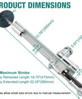 Diagram showing dimensions of 24V Adjustable Reciprocating Linear Actuator with Telescoping Stroke from 1.18 to 6 Inches.