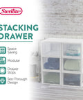 Eight Pack 27 Quart Stacking Drawers For Closet Storage With Clear Front And Sides And White Frame Modular Plastic Organizer