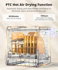 Compact Countertop Dishwasher With Built In Water Tank And Softener showcasing PTC hot air drying function and clean dishes.