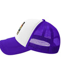 Side view of I Hate Pulling Out Funny Camper RV Camping Trailer Mesh Trucker Hat For Guys And Gals Lightweight Baseball Cap Purple Sun Shield