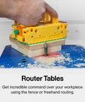 Absolute Beast Mode 3D Pushblock For Boss Level Safety On Router Tables And Jointers, bright yellow push block in use.