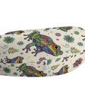 Ultra Cozy U Shaped Neck Pillow For Travel And Office Use Lightweight Reusable Polyester Napping Pillow With Abstract Frog Print Ideal For Planes Trains And Cars in close-up view showing abstract frog print and zipper