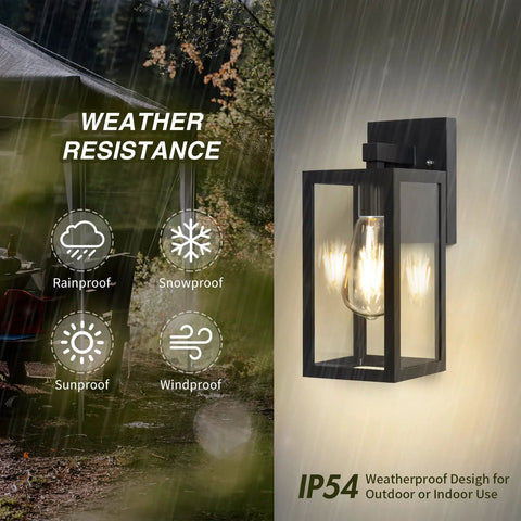 Outdoor Wall Lantern Sconce Light Waterproof Exterior With E26 Base, Anti Rust Matte Black Finish And Clear Glass Shade