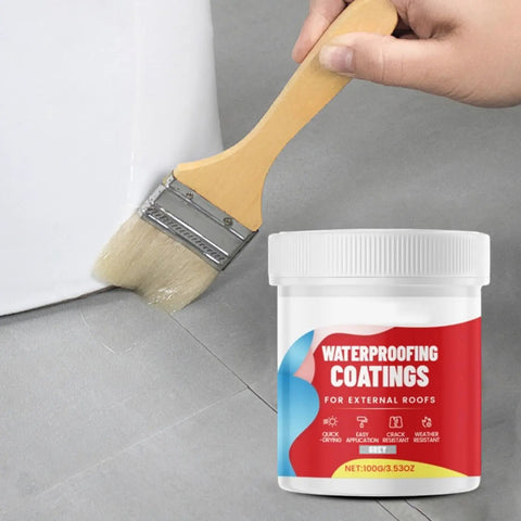 Transparent Waterproof Sealant For Wall And Roof Repair Adhesive That Handles Heavy Rain And Standing Water Like A Boss While Guarding Concrete Metal And Tiles Forever applied on a surface with a brush.