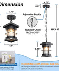 Dimensions of Motion Outdoor Pendant Light With Dusk To Dawn Sensor Exterior Hanging Lantern in Black Finish and Seeded Glass