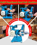 Badass 1100W Brushless Grinder And Polisher With Swappable Orientation Belt Sander And Vertical Horizontal Knife Sharpener, blue multi-functional sand belt machine.