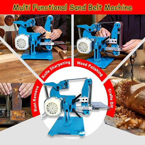 Badass 1100W Brushless Grinder And Polisher With Swappable Orientation Belt Sander And Vertical Horizontal Knife Sharpener, blue multi-functional sand belt machine.