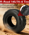 145/70-6 Mini Bike Tires Tubeless Replacement, off-road use with aggressive tread detail, black rubber for grip