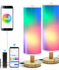 Lit Smart Table Lamps Set Of 2 With RGB Color Changing, Remote And App Control, Alexa Compatible, shown with control devices