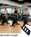 3 people on stationary bikes using 2 Pairs Adjustable Exercise Bike Pedal Straps for home gym, inset showing rubber strap detail