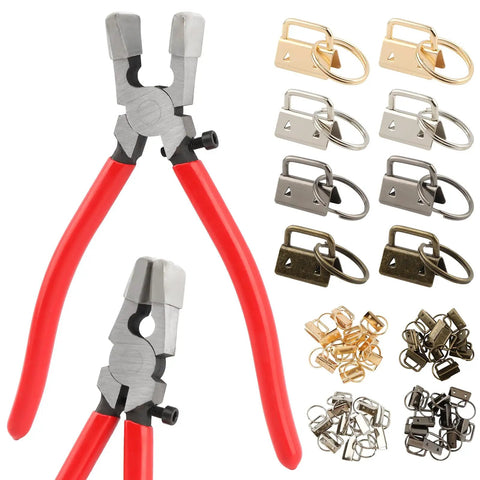 All In One Key Fob Hardware Kit With 40 Sets Of 1 Inch Fob Hardware And 8 Inch Pliers In Four Colors Includes Matching Split Rings