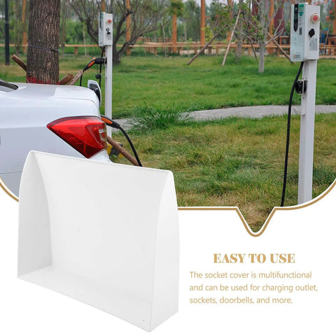 Heavy Duty EV Charging Station Rain Cover For Outdoor Wall Units Weatherproof Roof, white ABS cover mounted above EV charger.