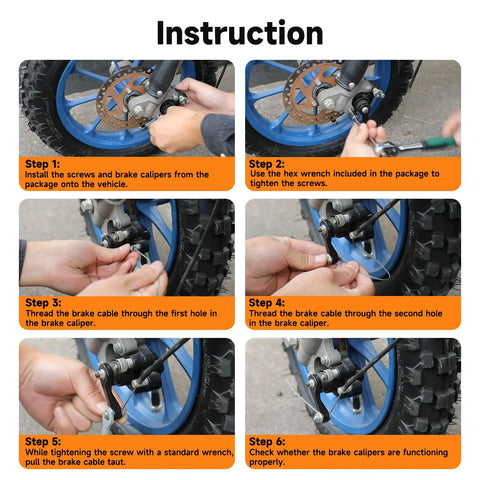Instruction steps for installing Front Disc Brake Caliper With Pads For 50cc 47cc 49cc Mini Dirt Bikes And Pocket Bikes