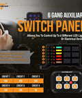 Slick 6 Gang Touch Control Switch Panel With Automatic Dimmable LED Backlight And Built In Relay System For Car Truck Jeep SUV Boat UTV Wiring.