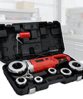 Portable Electric Pipe Threader Machine With 2300W Pure Copper Motor and Aluminum Die Head in carrying case with tools.
