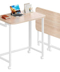 23.6 Inch Mobile Rolling Computer Desk With Wheels Folding Laptop Cart Table For Small Spaces Portable Home Office Desk On Casters Natural And White Finish.