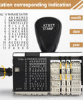 Heavy Duty 12 Phrase Date Rubber Stamp Slick Adjustable Office Stamper Featuring Month Letters With Numerical Day Year Format showing month, date, year dials.