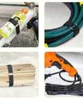 Adjustable 1 Inch Hook And Loop Cable Straps With 50 Metal Buckles securing items like bottles, cables, and tools, black color.