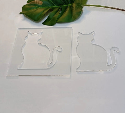 Clear Acrylic Cat Paw Router Template For Woodworking Solid 1/4 Inch Thick Jig For Resin Epoxy Inlay Crafts, showing two cat silhouettes.