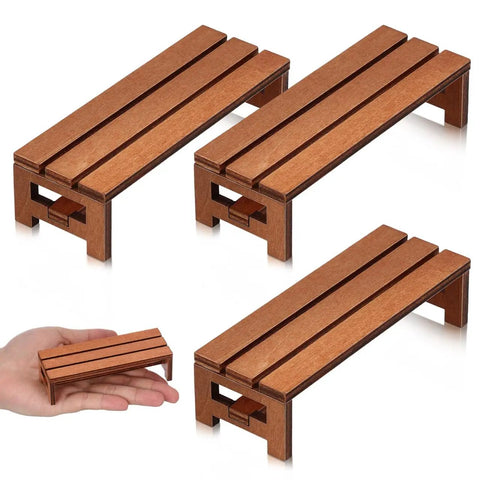 3 Piece Tiny Miniature Wooden Bench Set For Dollhouses 1 12 Scale Park Chairs Craft Wood Accessories For Fairy Gardens