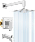 Chrome Shower Faucet Set With High Pressure Square Rain Shower Head And Handle, Wall Mounted Luxury Rainfall Shower Fixture, No Fuss Install Complete Combo With Valve, Brass cUPC Certified Bath Kit showing square rain head and valve.