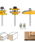 Three Piece Router Bit Set With One Quarter Inch Shank For Ogee Rail And Stile Cabinet Doors Round Over And Raised Panel Profiles
