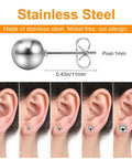 15 Pairs Ball Stud Earrings Set 2mm To 6mm Stainless Steel Hypoallergenic Nickel Free Simple Everyday Studs For Women Great Gift Idea Multisize Earring Set With Silver Finish, 1mm post